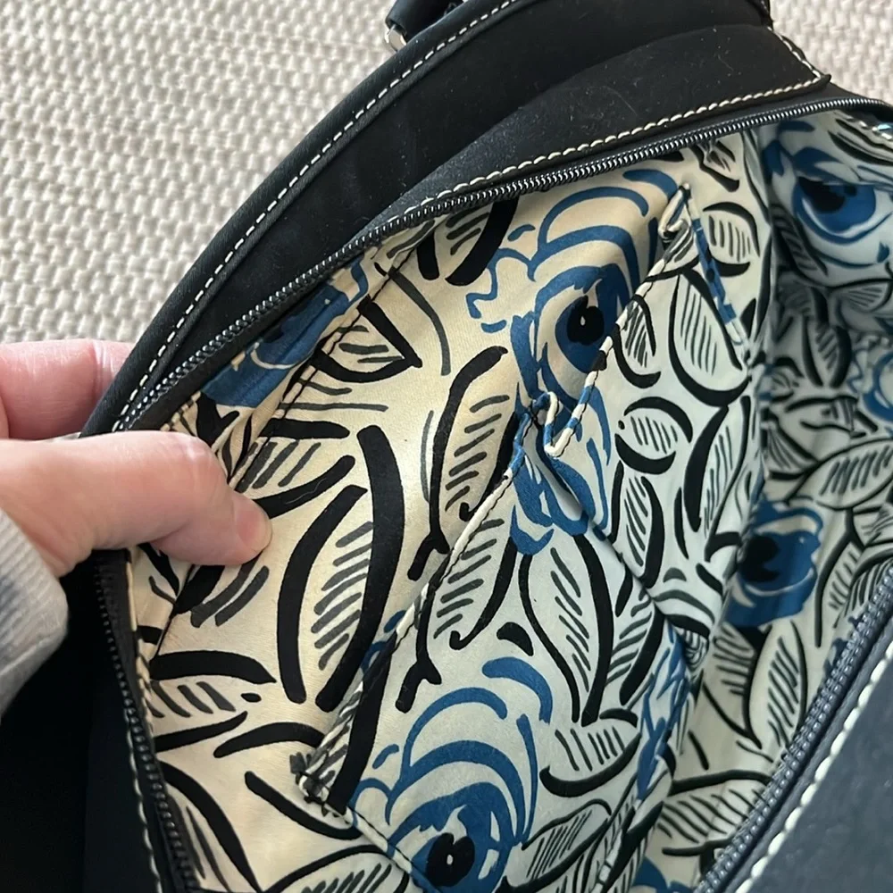 Vera Bradley Black Domed Satchel with blue stitching